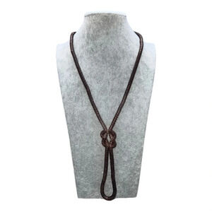 VINTAGE BRONZE/COOPER TONE CHAIN KNOT BOLO TIE 32”‎ NECKLACE WITH KNOT IN PLACE
